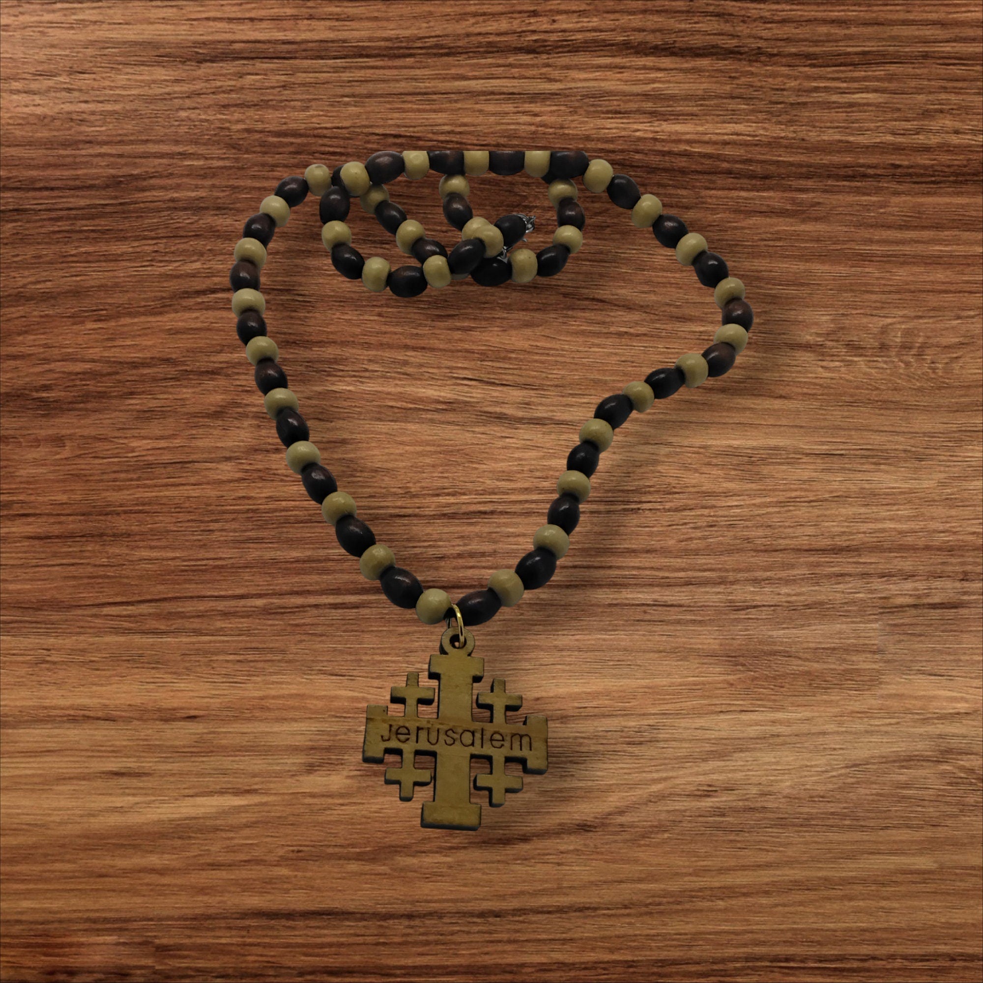 Jerusalem Cross necklace Handmade from olive wood pendant and wooden beads necklace gift boxed
