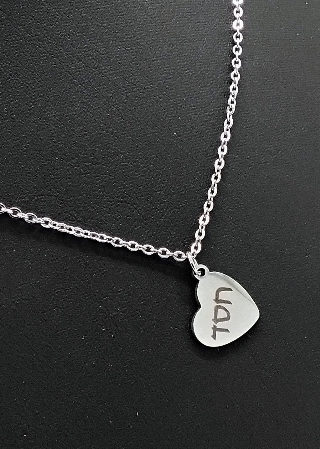 Grace engraved Stainless steel heart pendant in Hebrew and English with 18" necklace