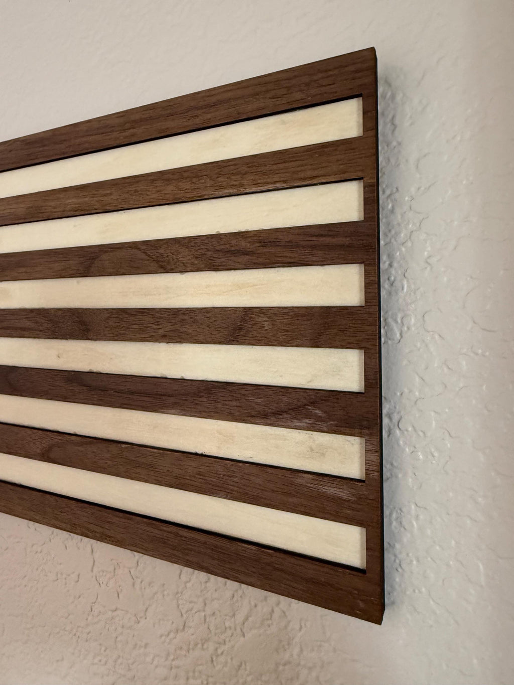 USA American flag handmade in Arizona from walnut and basswood with wooden stand 16 x 8.5