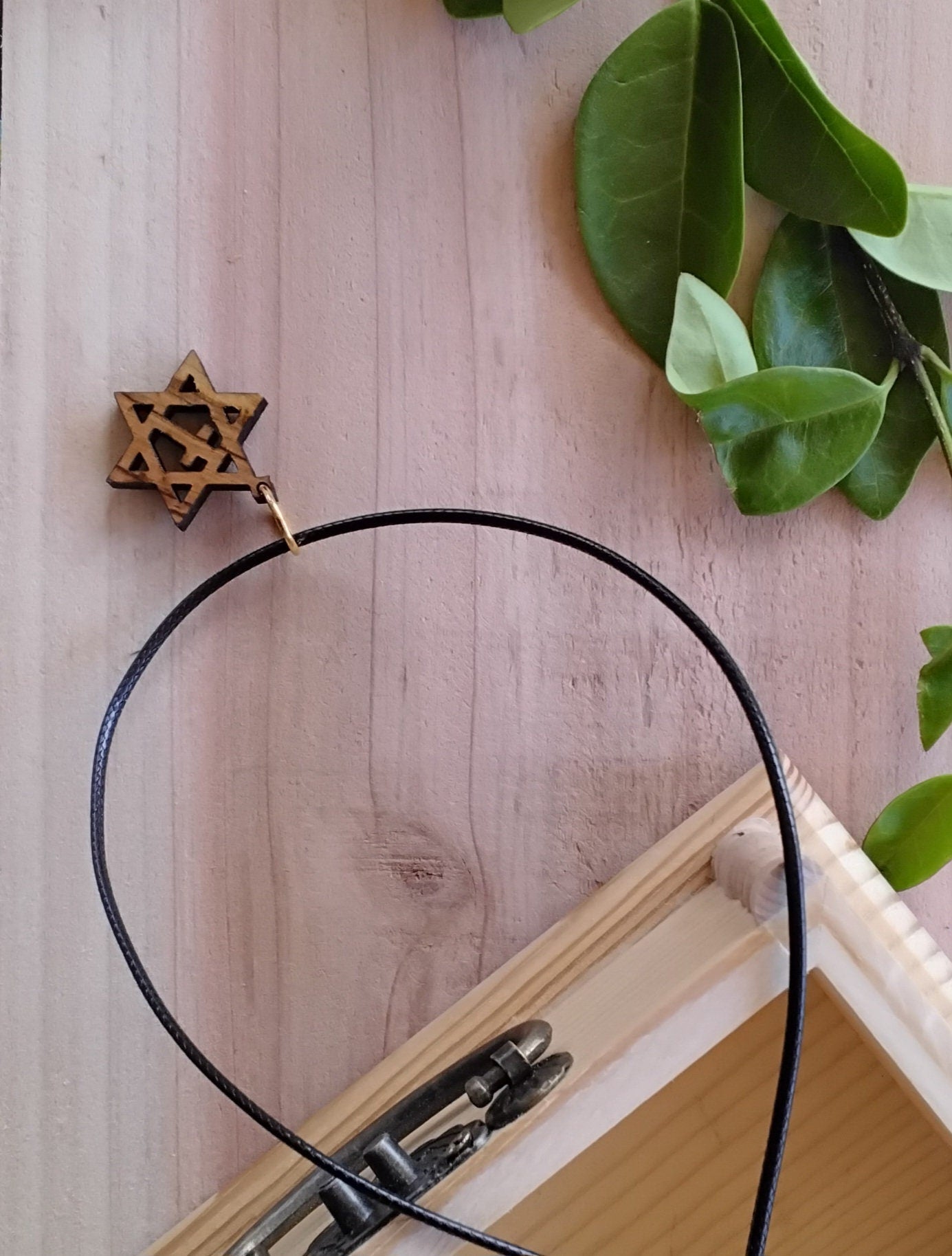 Olive wood star of David with the Cross pendant messianic necklace Handmade from Bethlehem israel olive wood