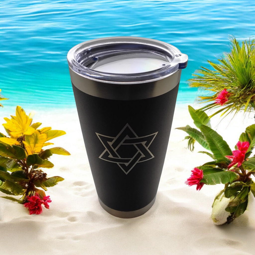 20oz Stainless Steel Tumbler with Lid engraved Jewish Star of David travel mug