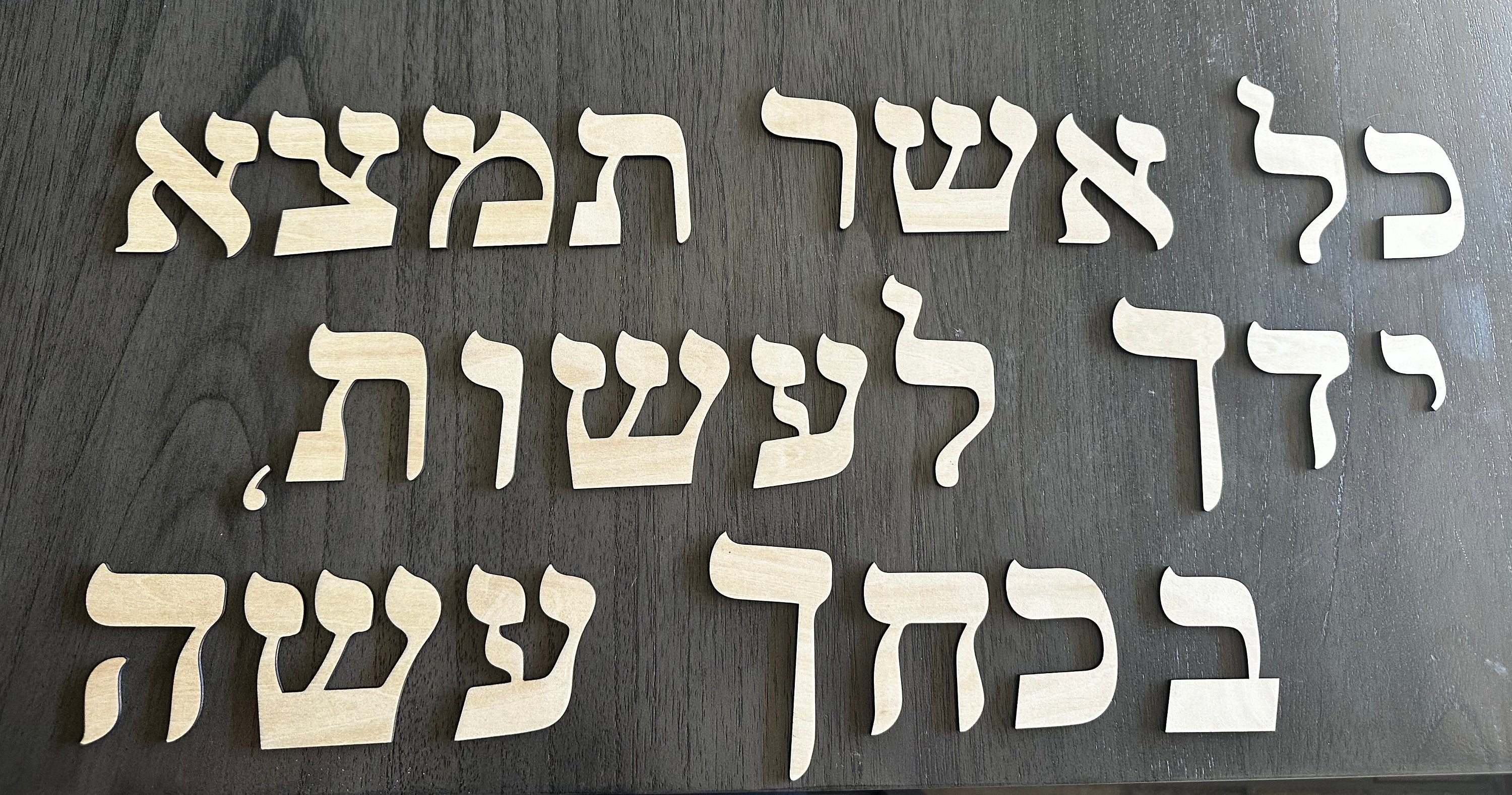 Hebrew Alphabet wooden cut letters in different size for your customized art project and sign in Hebrew.
