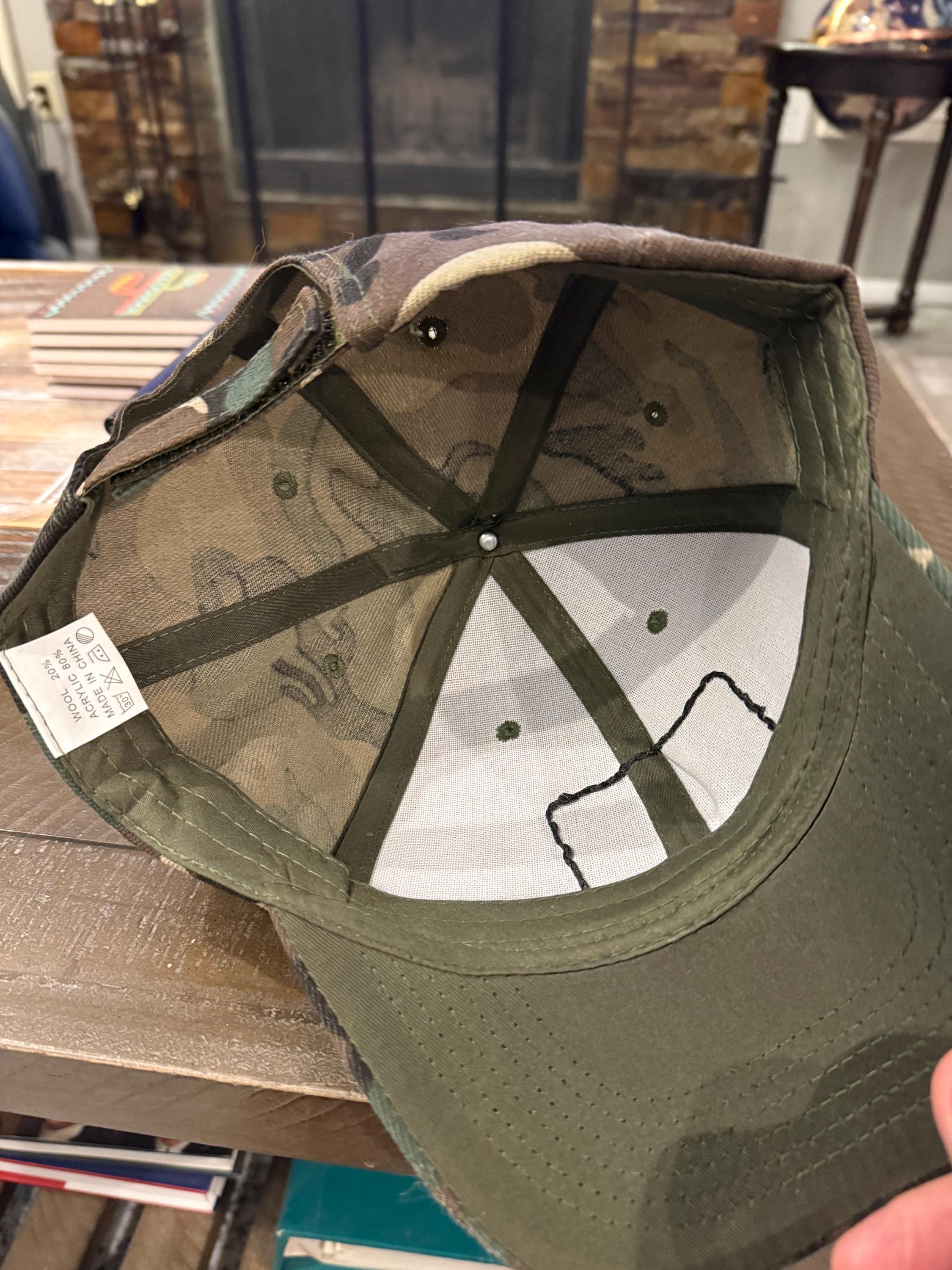USA Flag Hat baseball cap American flag leatherette patch laser engraved and heat pressed applied on blue and white hand stitched  on Camo