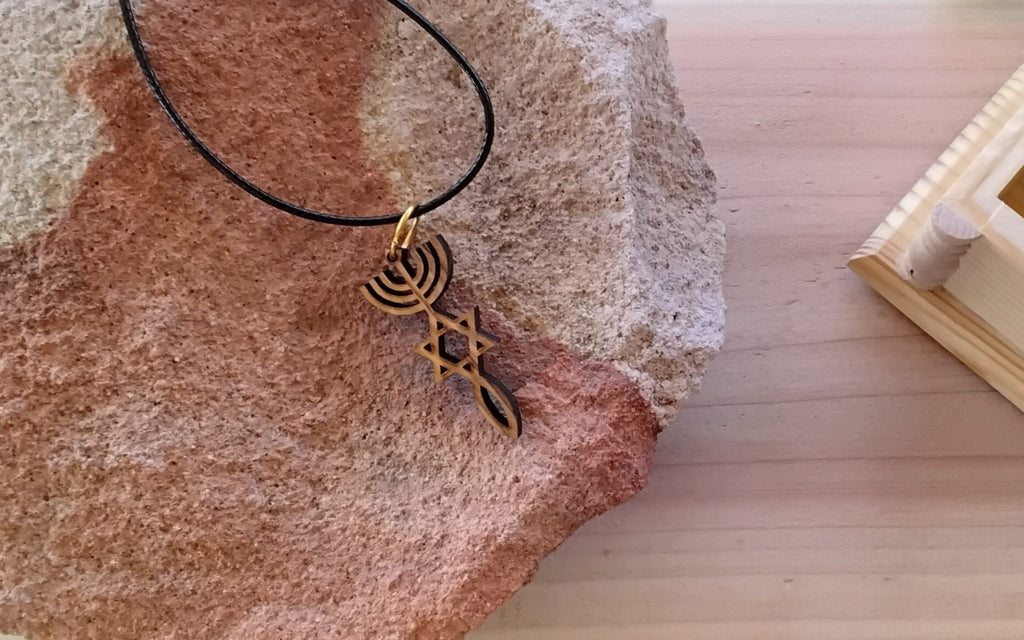 Olive wood Grafted In messianic pendant handmade from Bethlehem olive wood with 20" necklace