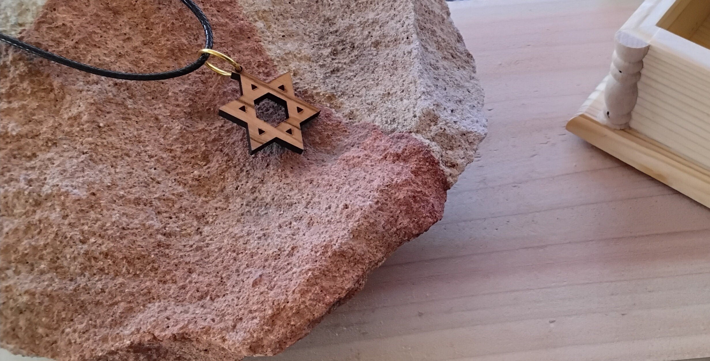 Olive wood star of David pendant handmade from Jerusalem olive wood 20" necklace