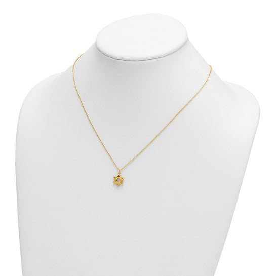 14K gold Polished Star of David necklace 16" with 2" extension