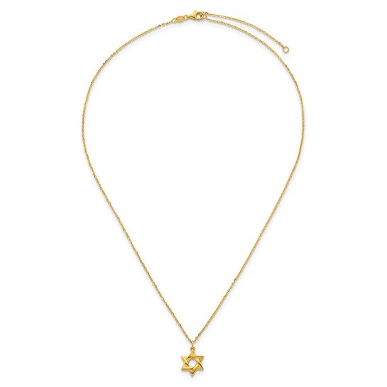 14K gold Polished Star of David necklace 16" with 2" extension