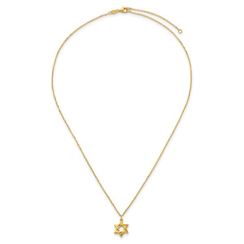 14K gold Polished Star of David necklace 16" with 2" extension