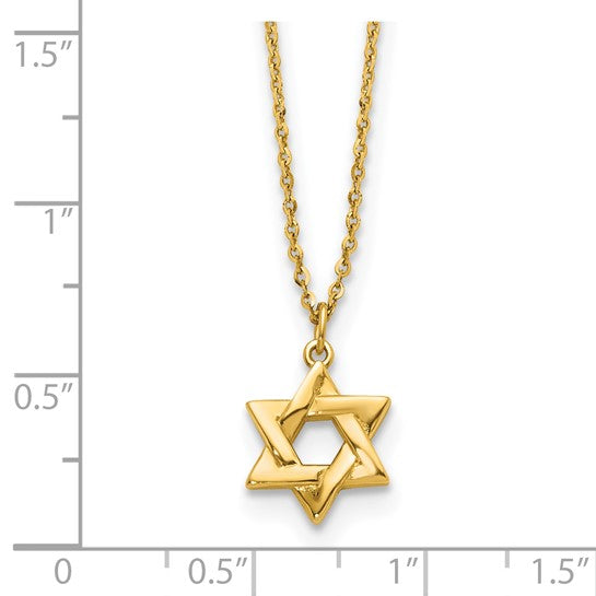 14K gold Polished Star of David necklace 16" with 2" extension