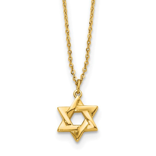 14K gold Polished Star of David necklace 16" with 2" extension