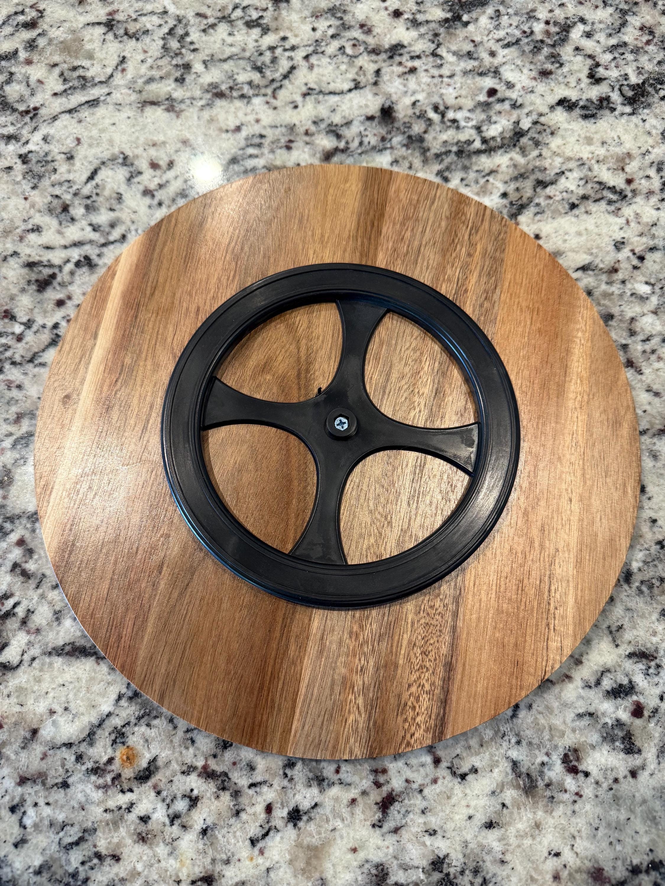 Passover Seder plate handmade from Acacia wood engraved in Hebrew and English size 12 inches with Lazy Susan