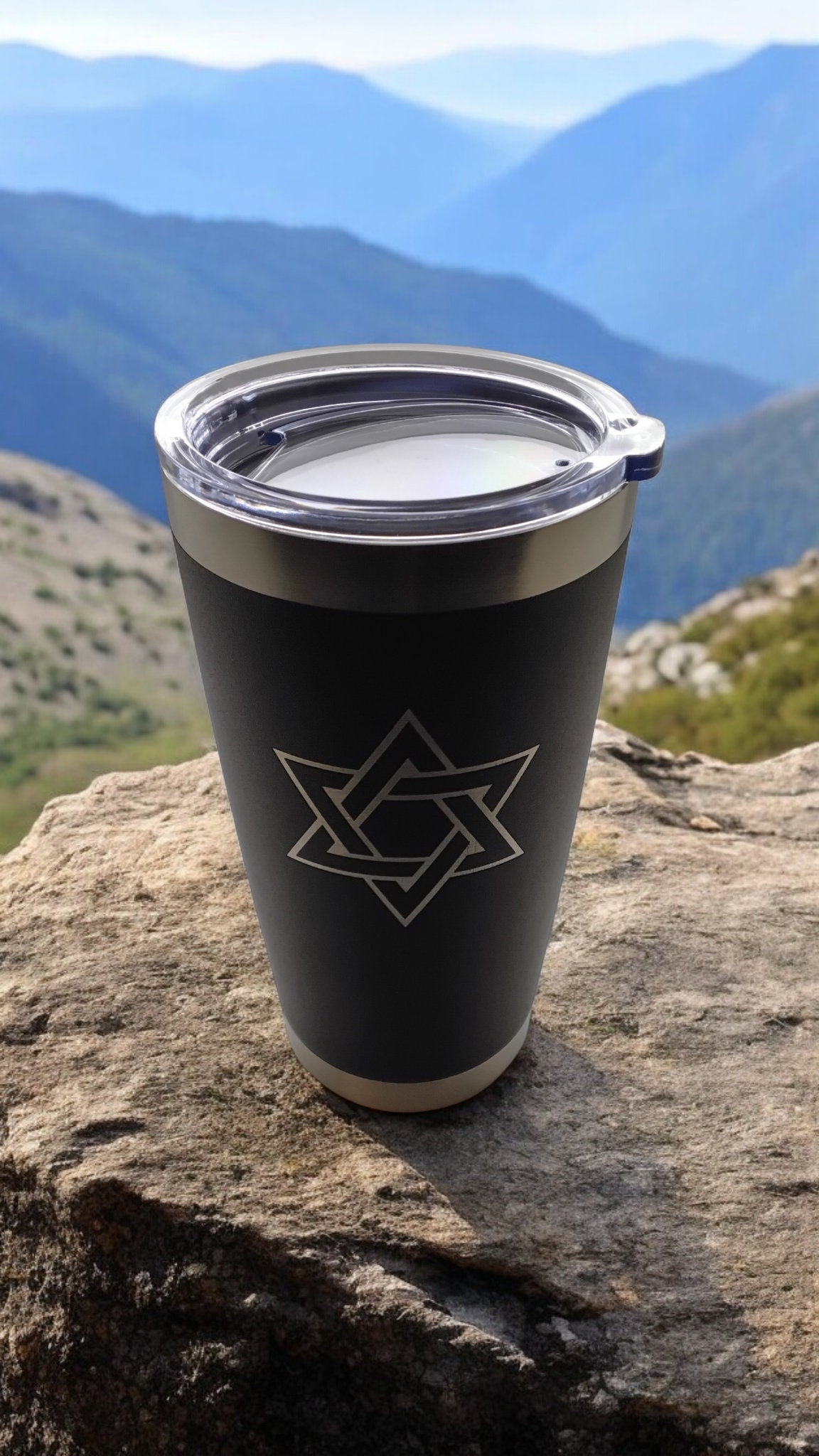 20oz Stainless Steel Tumbler with Lid engraved Jewish Star of David travel mug