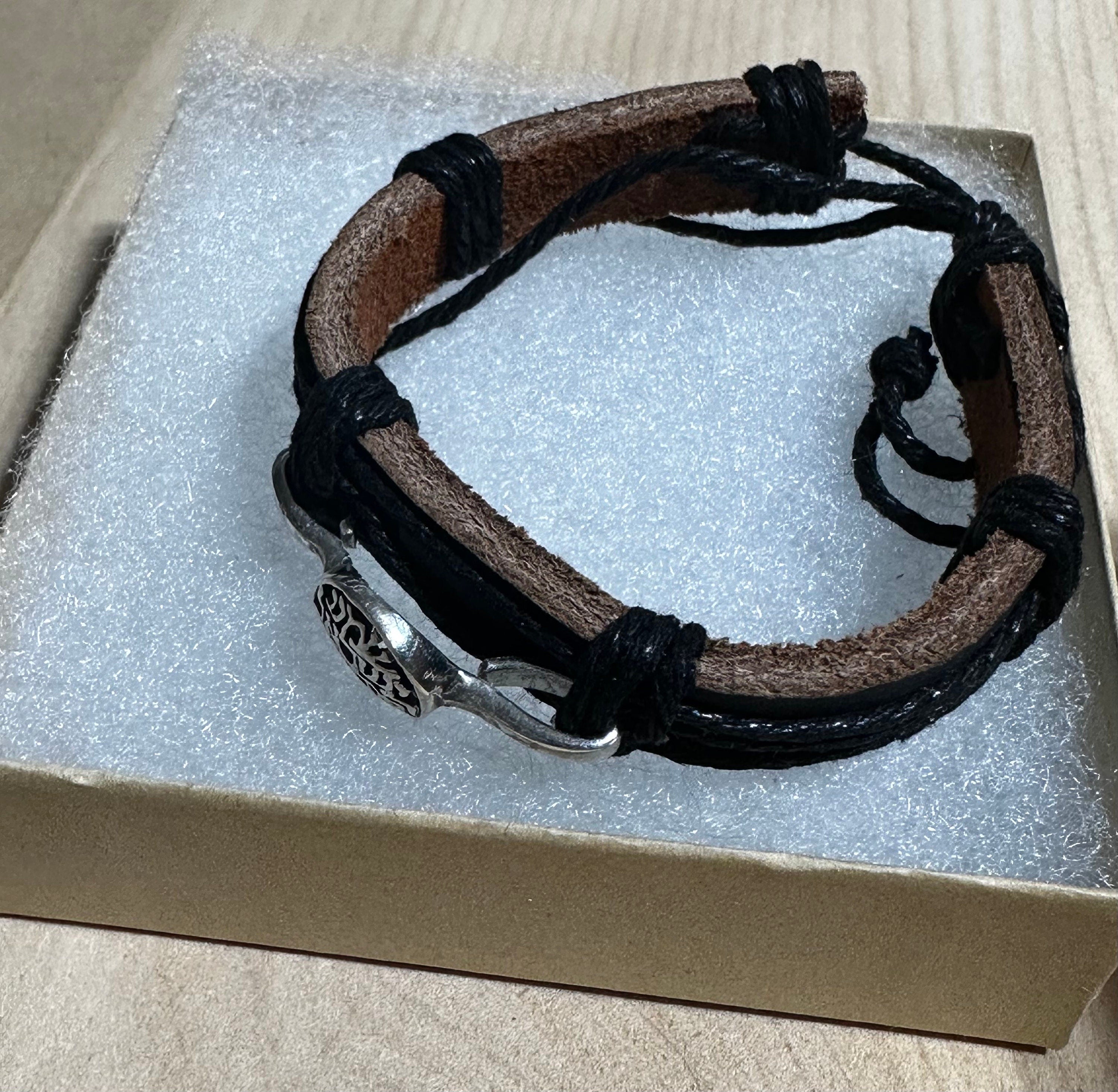 Shema Israel bracelet sterling silver with leather handmade
