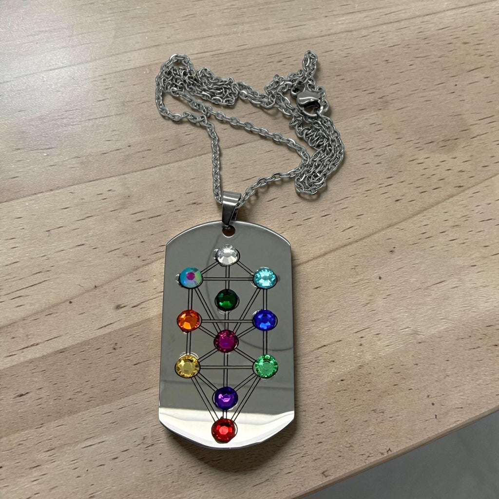Tree of life Kabbalah necklace stainless steel with rhinestones hand made engraved Jewish jewelry ten Sefirot pendant