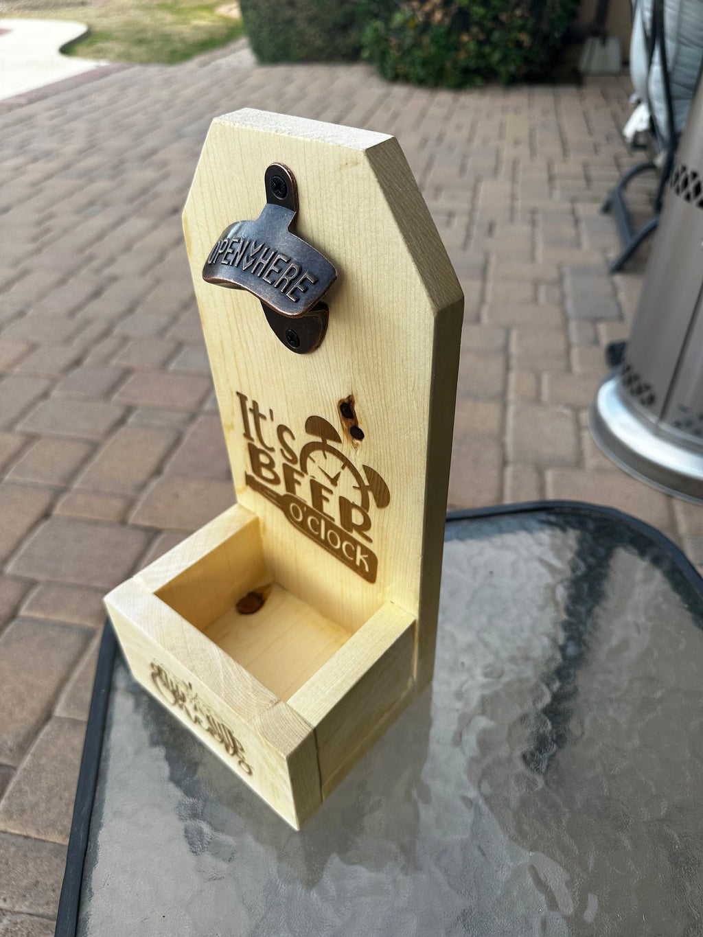 Wooden beer bottle opener handmade with engraving it’s time for beer and cheers