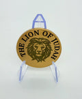 the lion of Judah engraved challenge coin made from brass or alloy comes with display stand