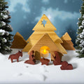 Nativity scene hand carved from cedar and pine wood with tea light LED candle Christmas holiday celebration