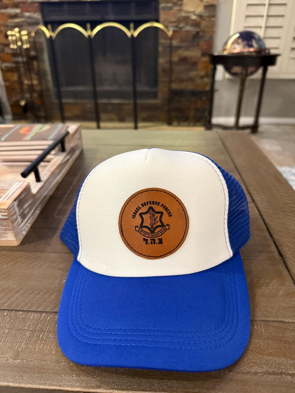 IDF Hat baseball cap leatherette patch laser engraved and heat pressed applied hand stitched Givati unit Camo and blue and white Israel flag