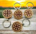 Jerusalem cross set of 4 Keychains Key Holder wooden engraved on both sides
