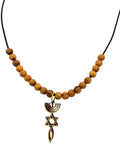 Star of David menorah and fish messianic grafted in Israel basswood pendant handmade necklace with olive wood beads 20" gift boxed