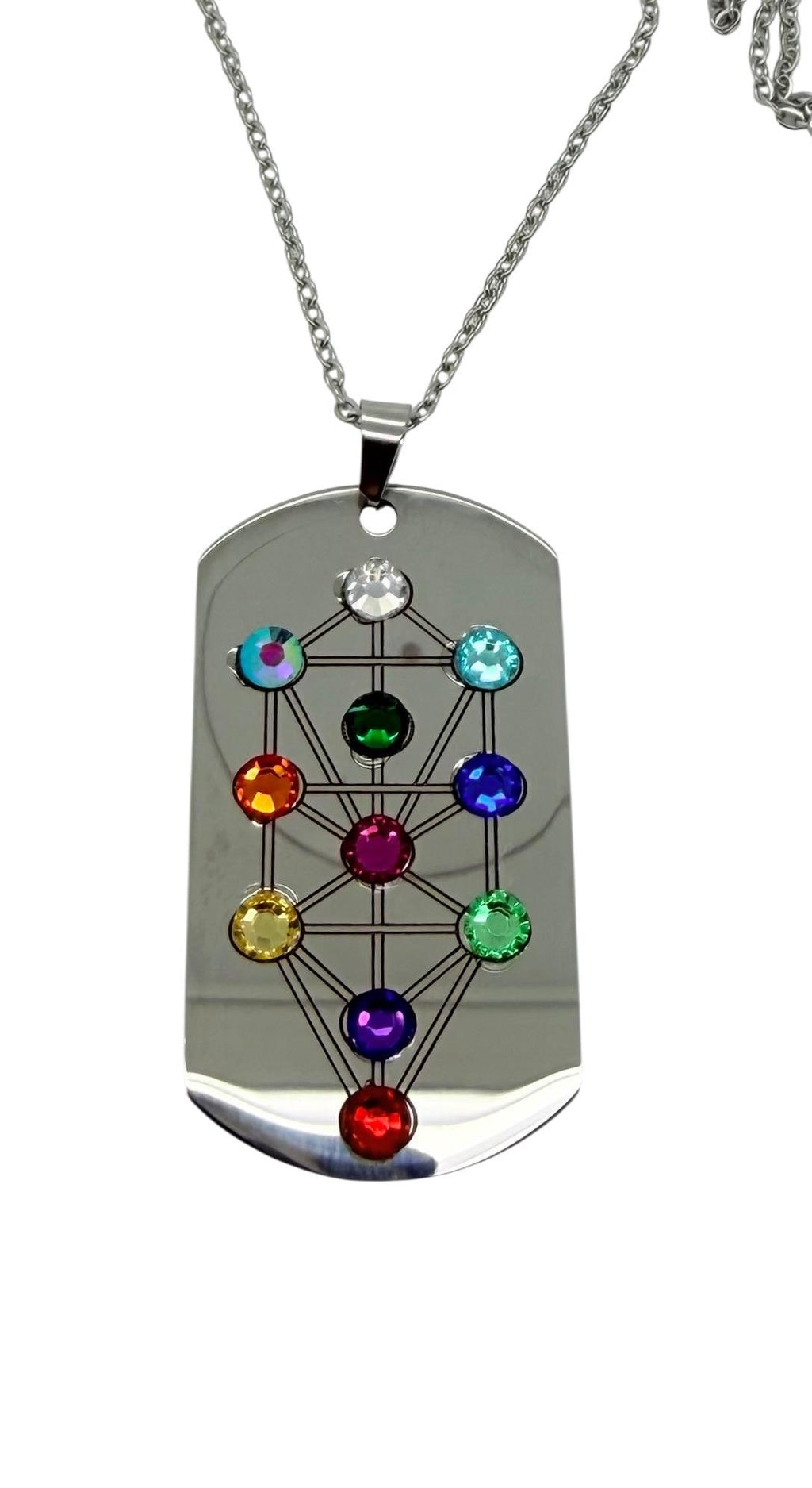 Tree of life Kabbalah necklace stainless steel with rhinestones hand made engraved Jewish jewelry ten Sefirot pendant