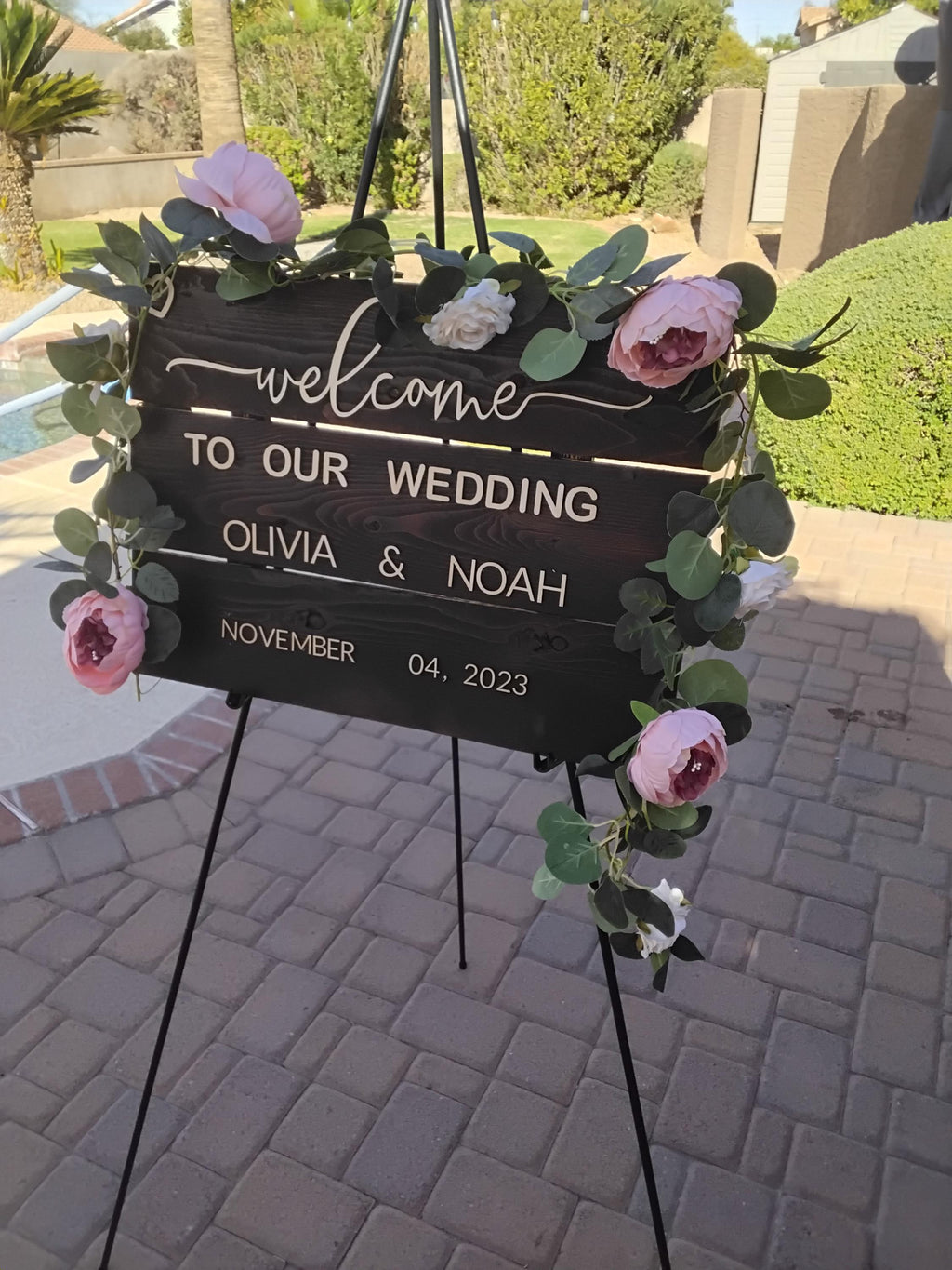 wedding sign welcome to our wedding personalized with your name and date handmade rustic cedar wood stained and basswood letters