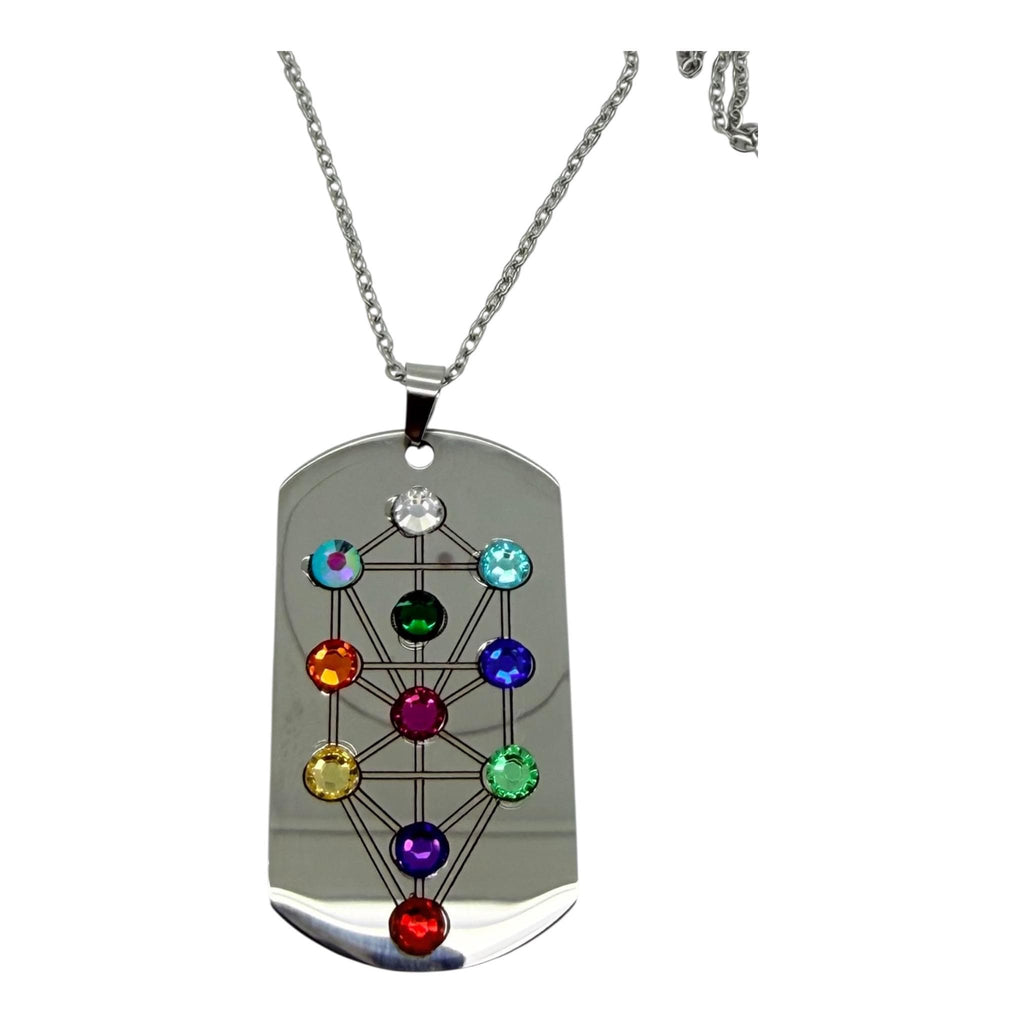Tree of life Kabbalah necklace stainless steel with rhinestones hand made engraved Jewish jewelry ten Sefirot pendant