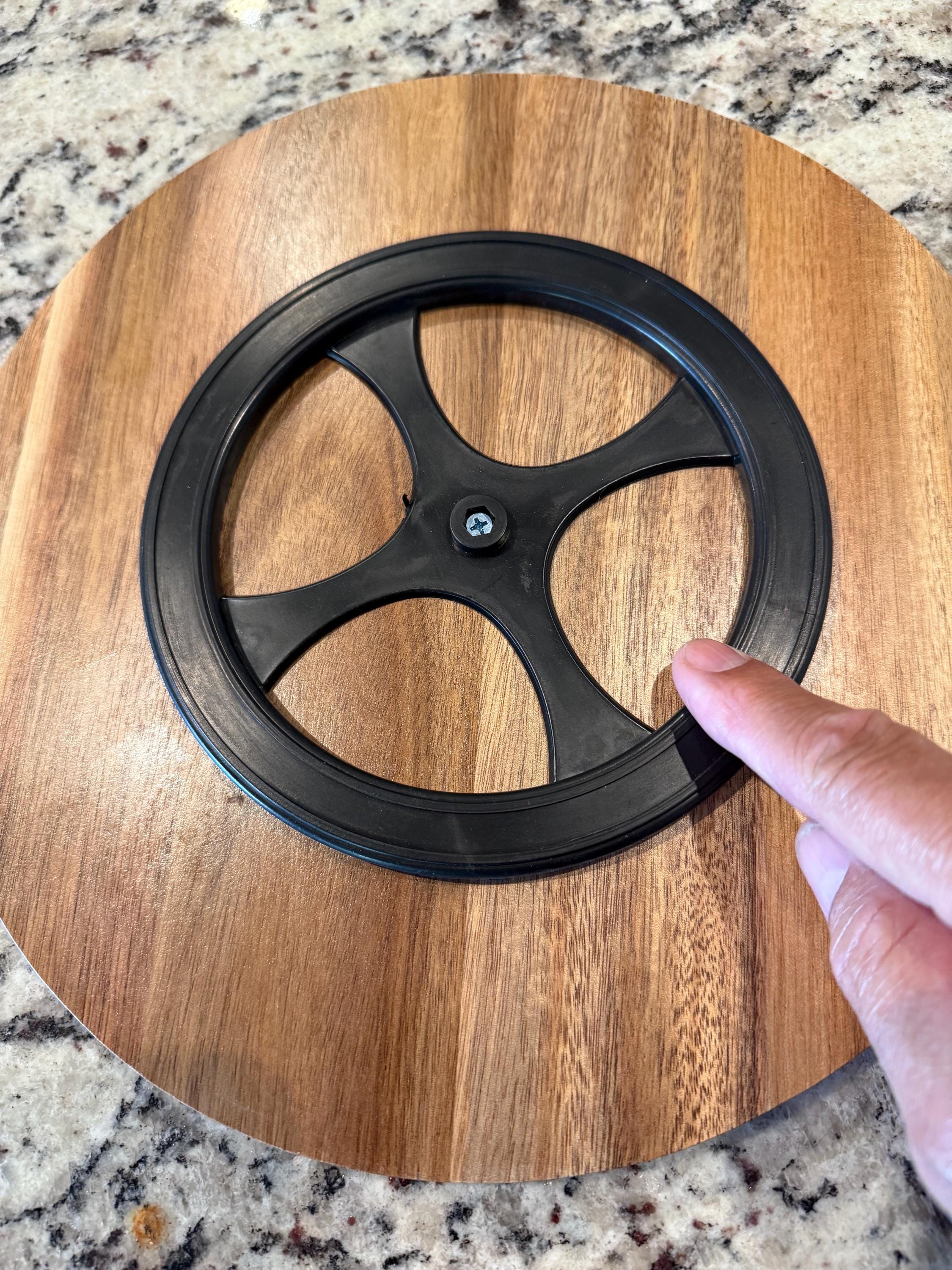 Passover Seder plate handmade from Acacia wood engraved in Hebrew and English size 12 inches with Lazy Susan