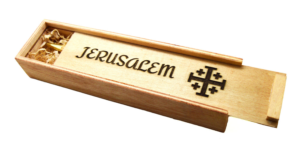 Olive wood from Israel hand turned pen with wooden gift box engraved Jerusalem Cross