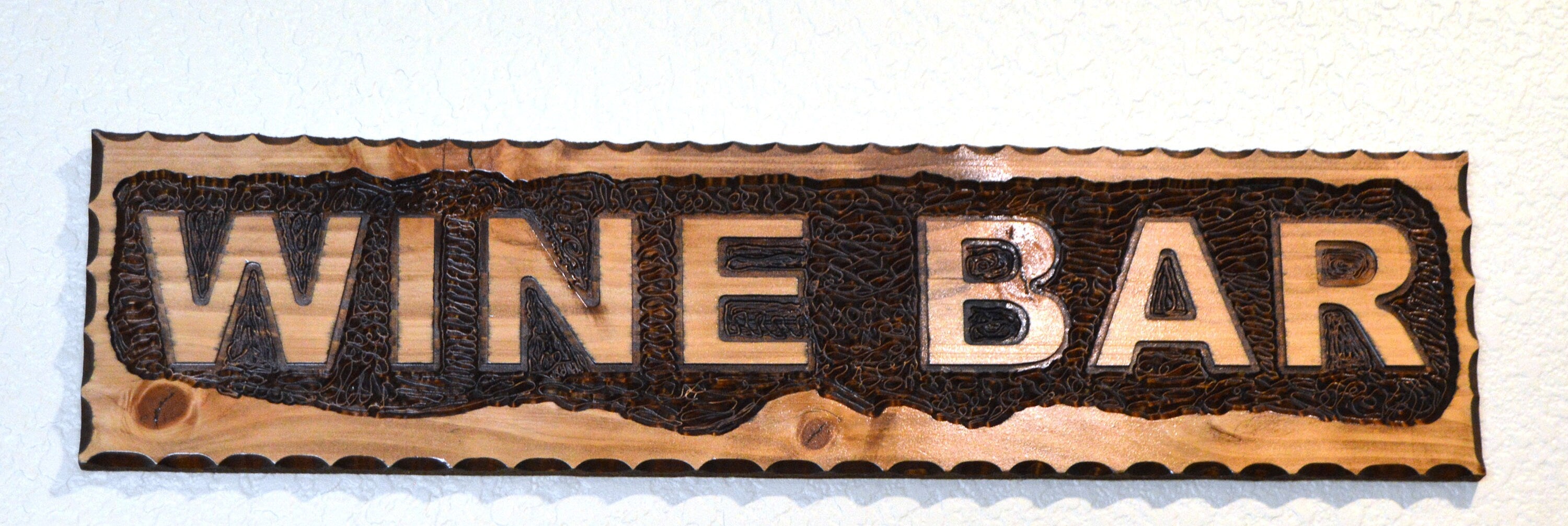Wine Bar hand carved  cedar wood Sign stained size 22" x 6"