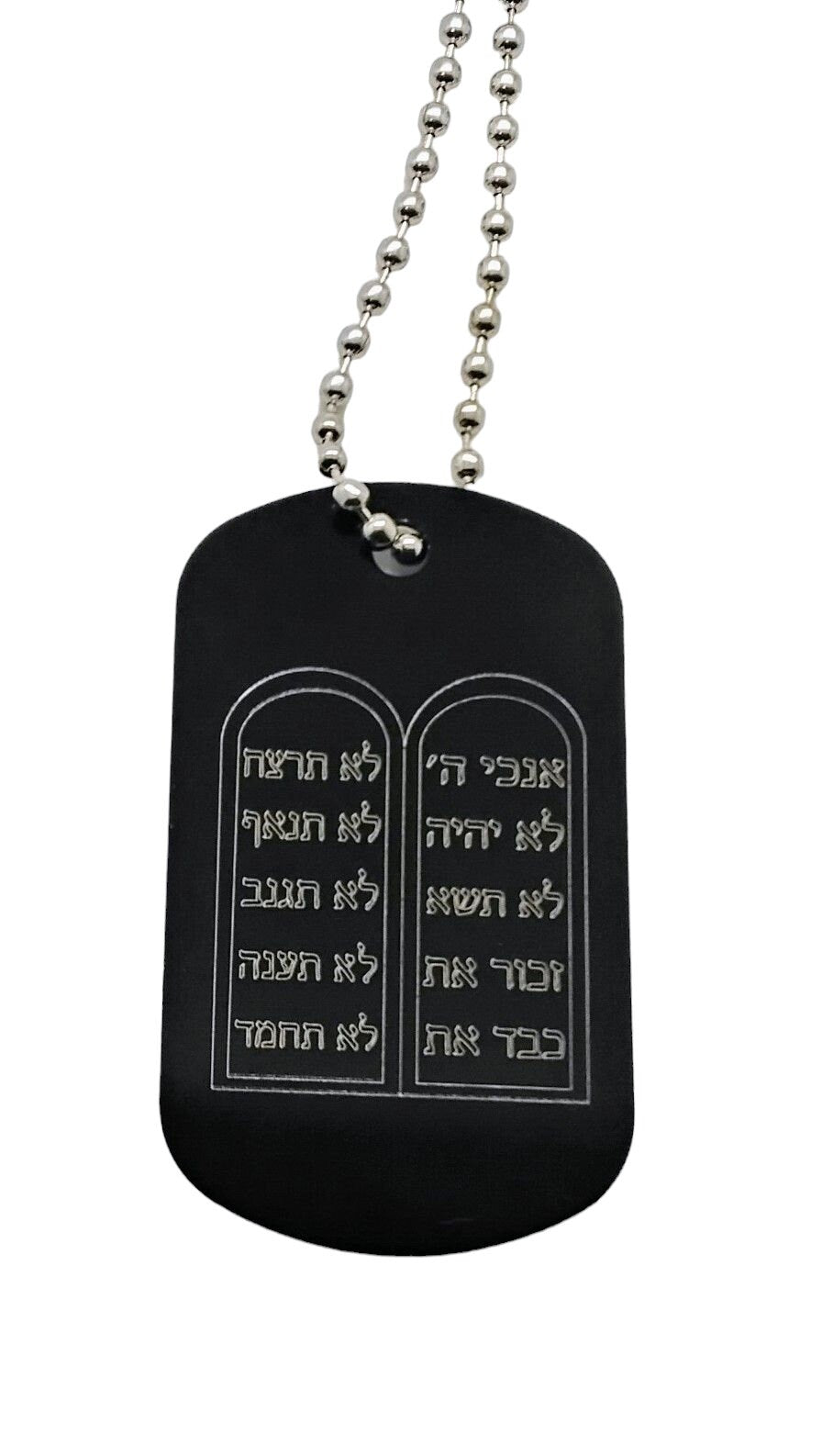 Engraved black dog tags necklace with inspirational and religious messages