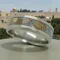 Jerusalem stones crushed blue opal handmade ring for men stainless steel ring