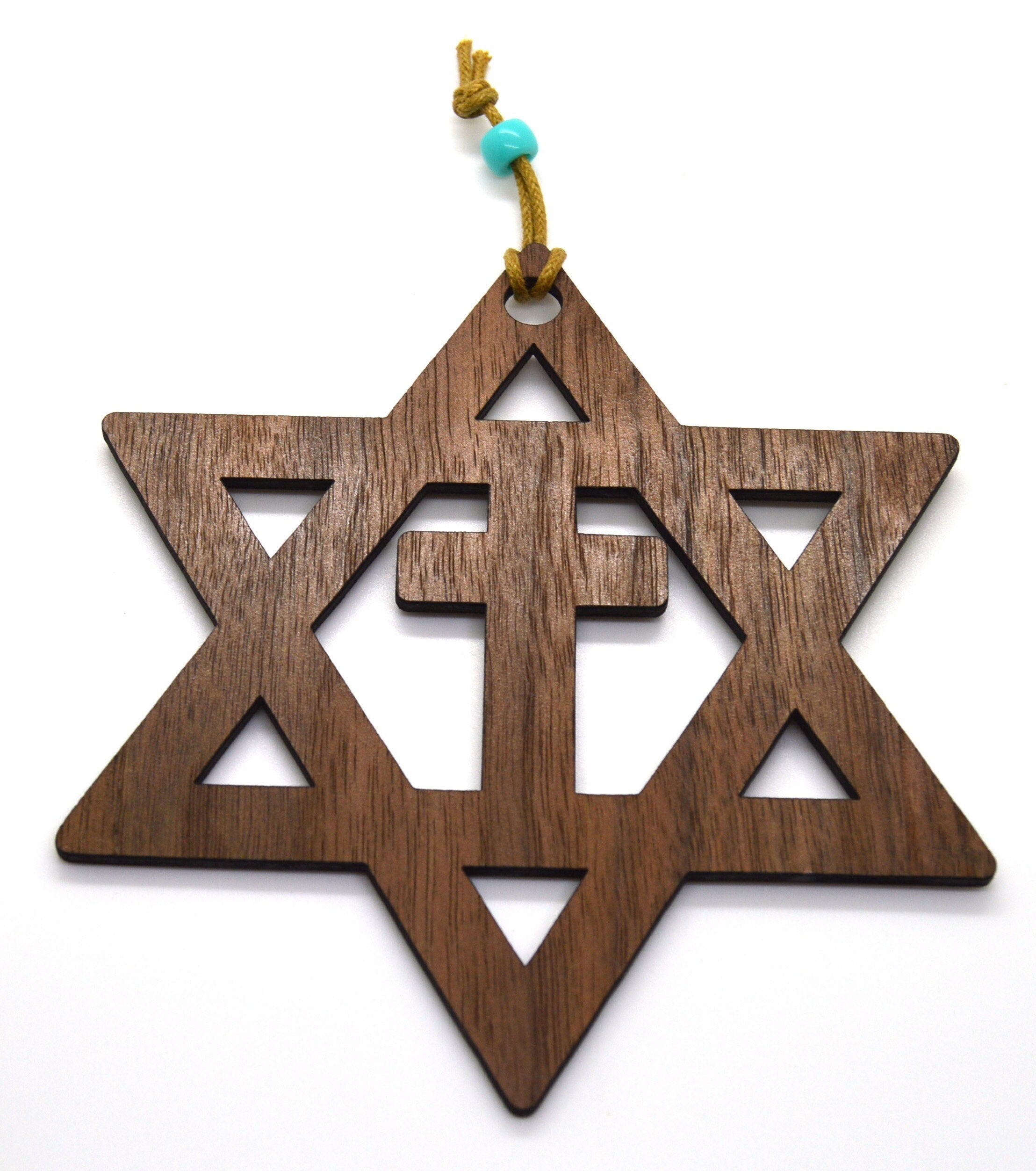 Star of David with the cross walnut or Basswood wooden cutout ornament wall art 5" Messianic Jewish gift