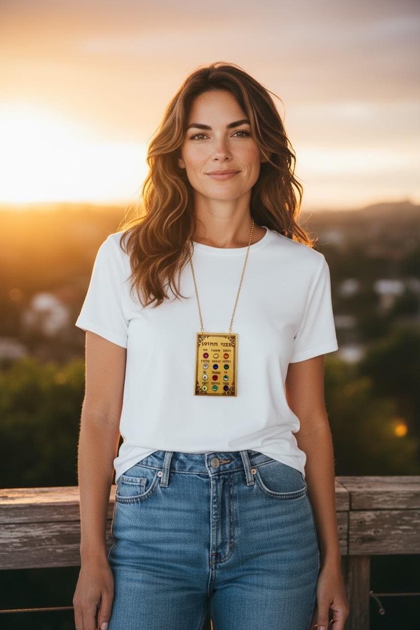 Ephod Hoshen Breastplate 12 Tribes Israel Pendant engraved olive wood from Israel in Hebrew with Rhinestones Stainless Steel Necklace.