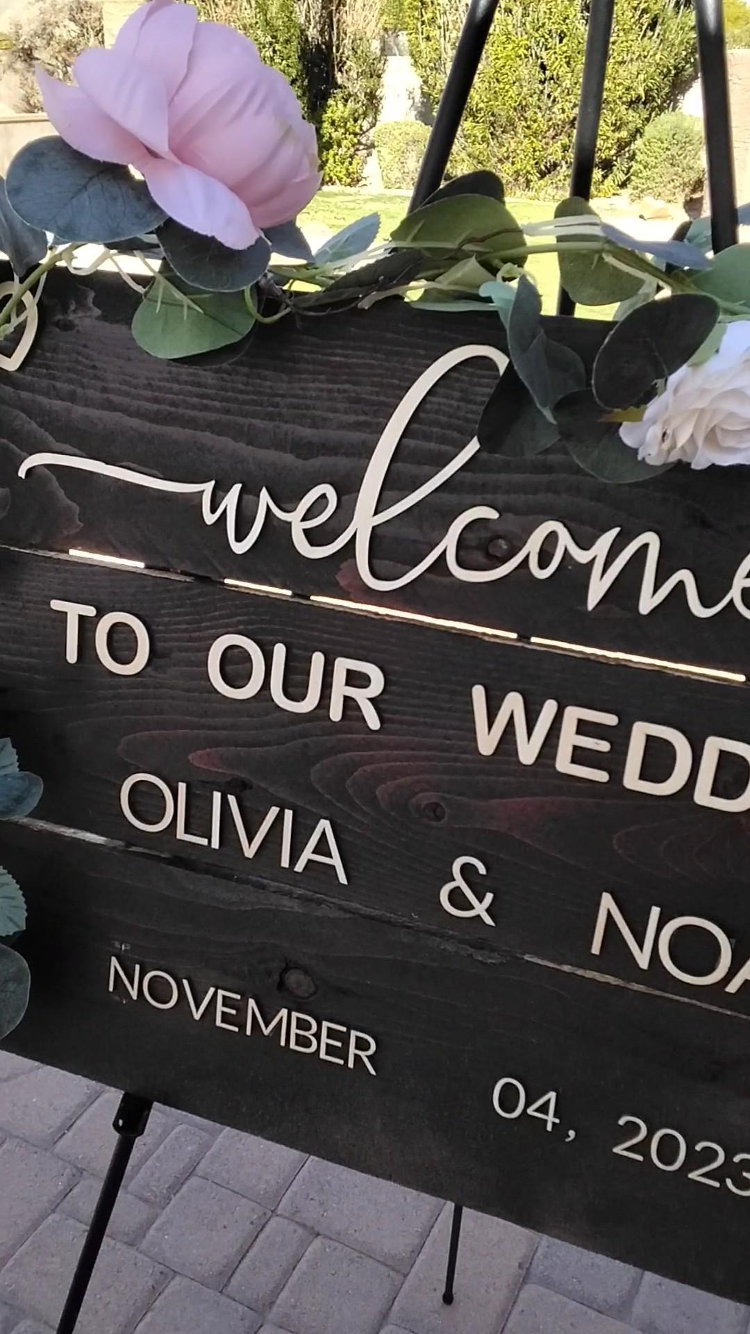 wedding sign welcome to our wedding personalized with your name and date handmade rustic cedar wood stained and basswood letters