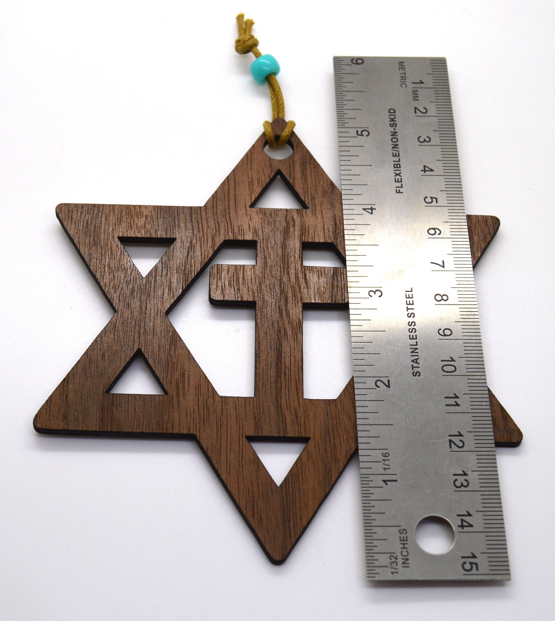 Star of David with the cross walnut or Basswood wooden cutout ornament wall art 5" Messianic Jewish gift