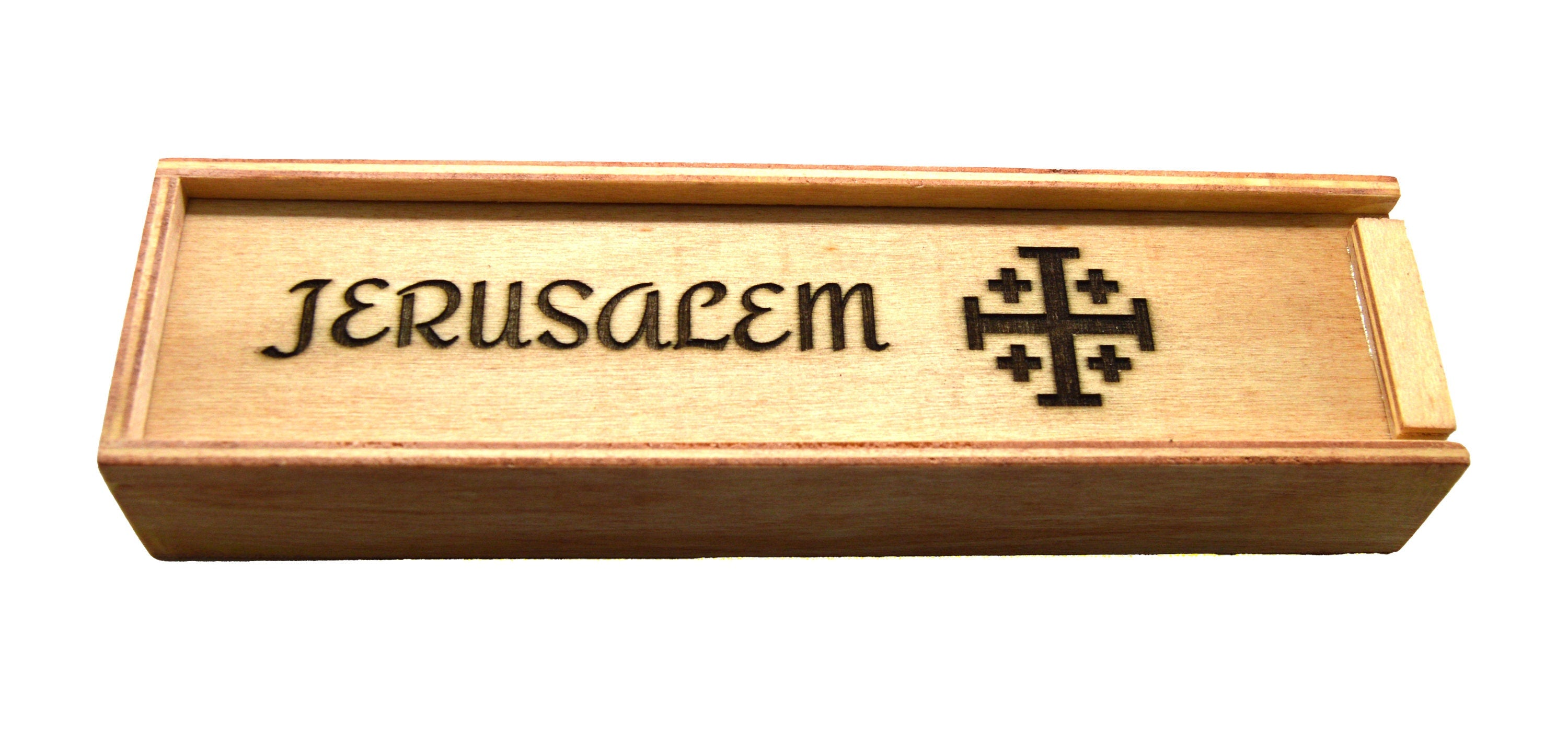 Olive wood from Israel hand turned pen with wooden gift box engraved Jerusalem Cross