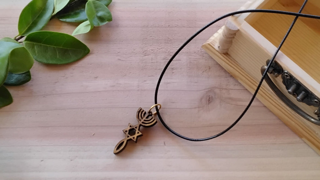 Olive wood Grafted In messianic pendant handmade from Bethlehem olive wood with 20" necklace