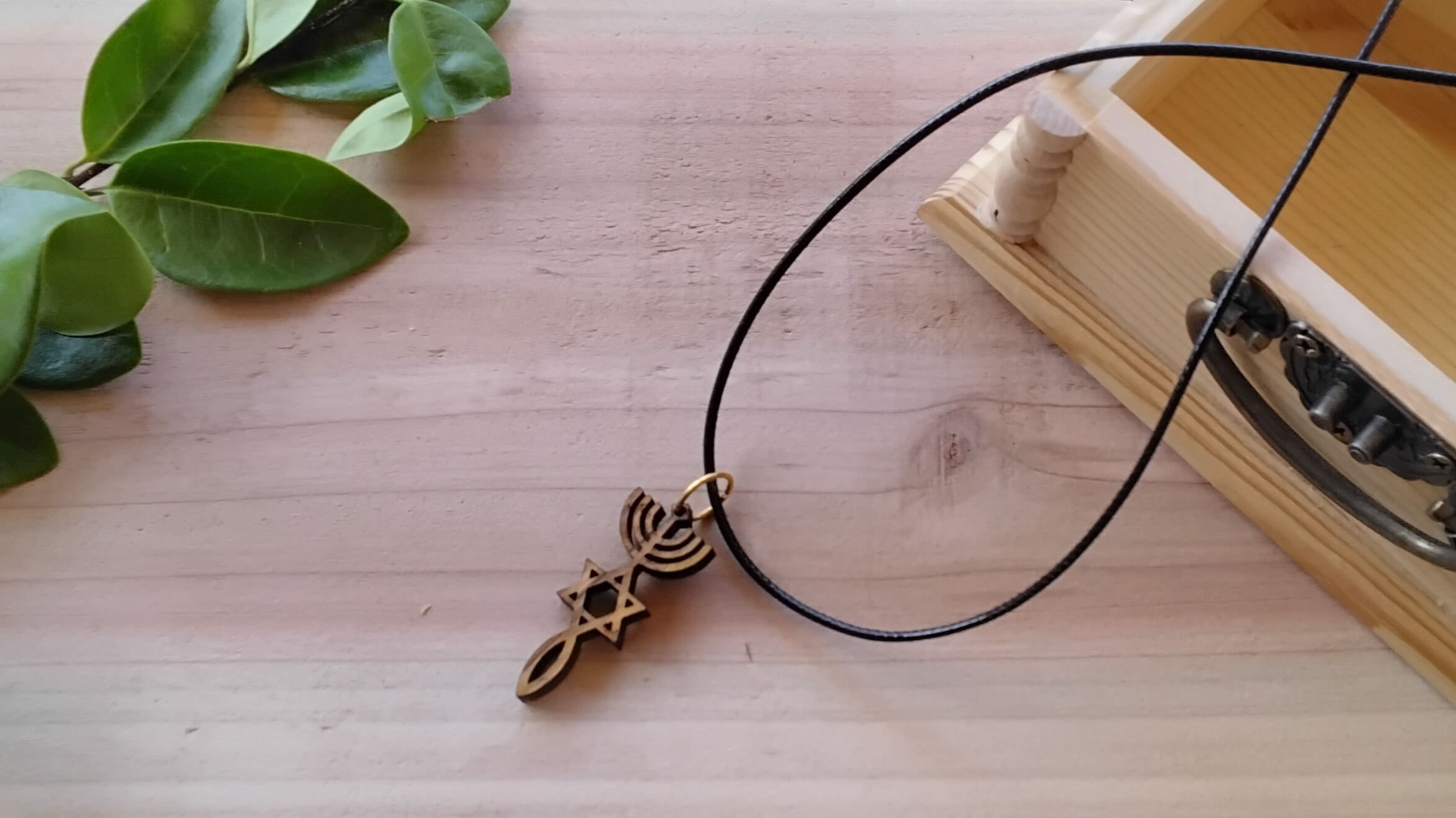 Olive wood Grafted In messianic pendant handmade from Bethlehem olive wood with 20" necklace