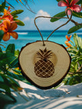 Pineapple handmade engraved on natural pine wood slice with the bark great decoration for the Christmas tree comes ready to hung gift box
