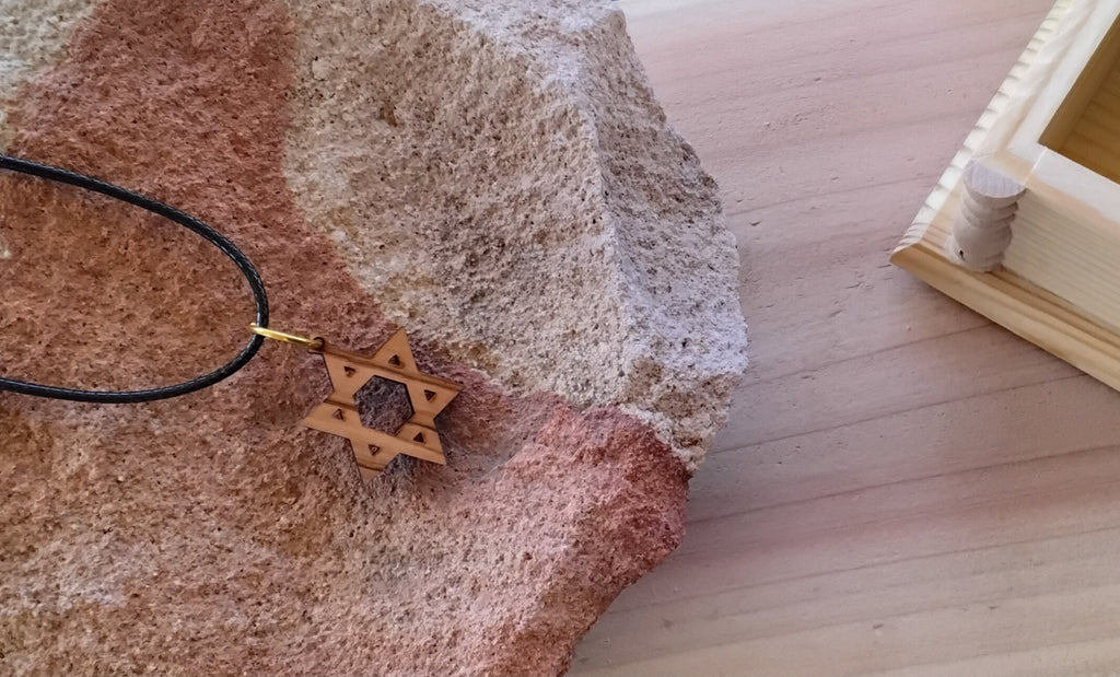 Olive wood star of David pendant handmade from Jerusalem olive wood 20" necklace