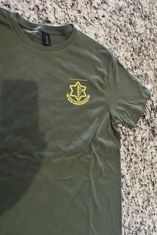 IDF T-shirt 100% cotton with small pocket size logo in the front and large logo in the back Israel Army shirt unisex adult