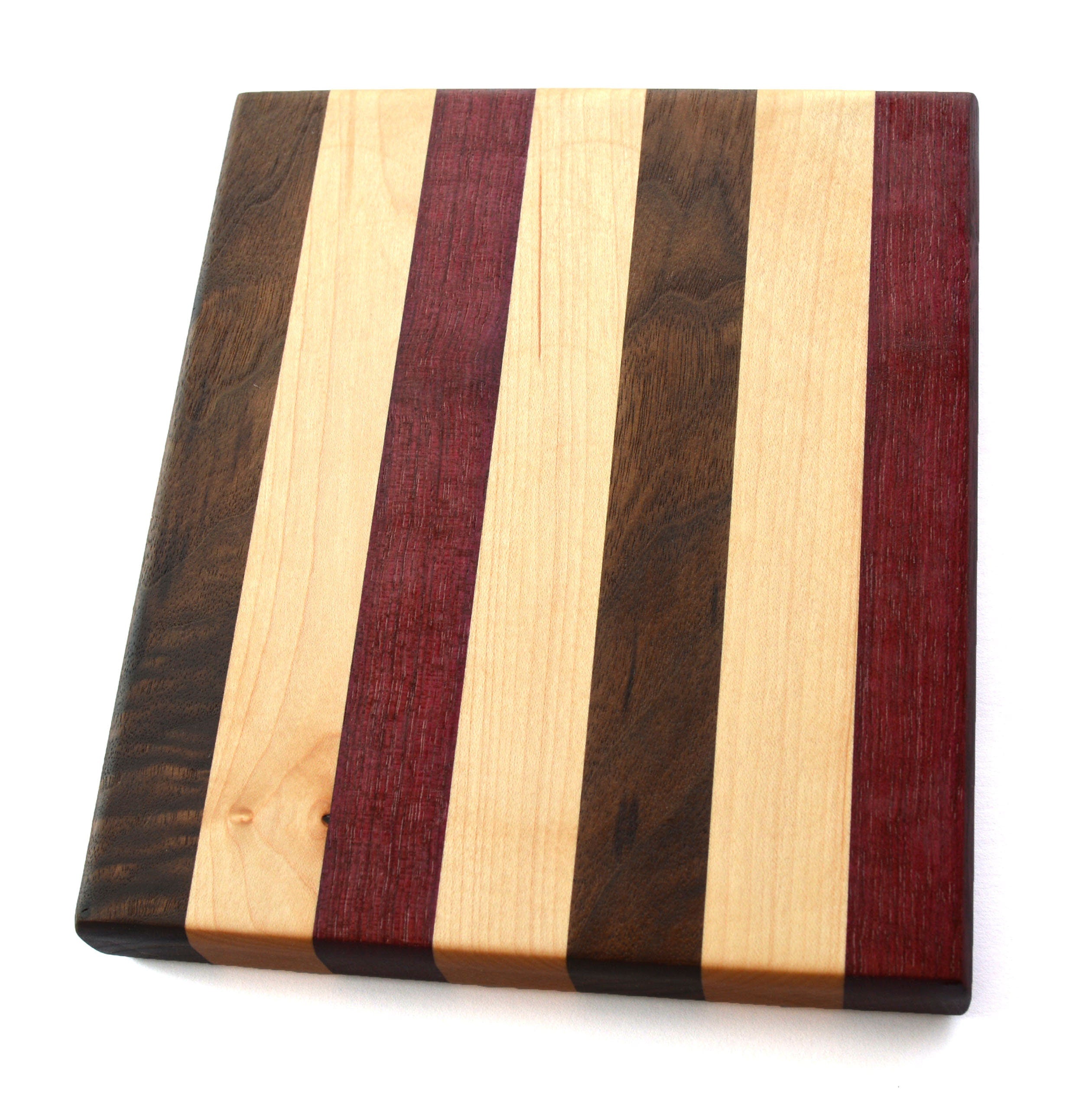 Handmade Hard wood small cutting board 8" x 7" Walnut Hard Maple Cherry and Purple-heart wood