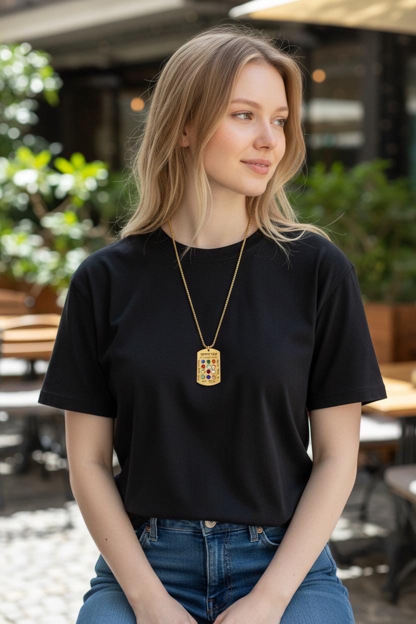 Ephod Hoshen Breastplate 12 Tribes Israel Pendant engraved in Hebrew with Rhinestones Stainless Steel 20” Necklace large heavy pendant