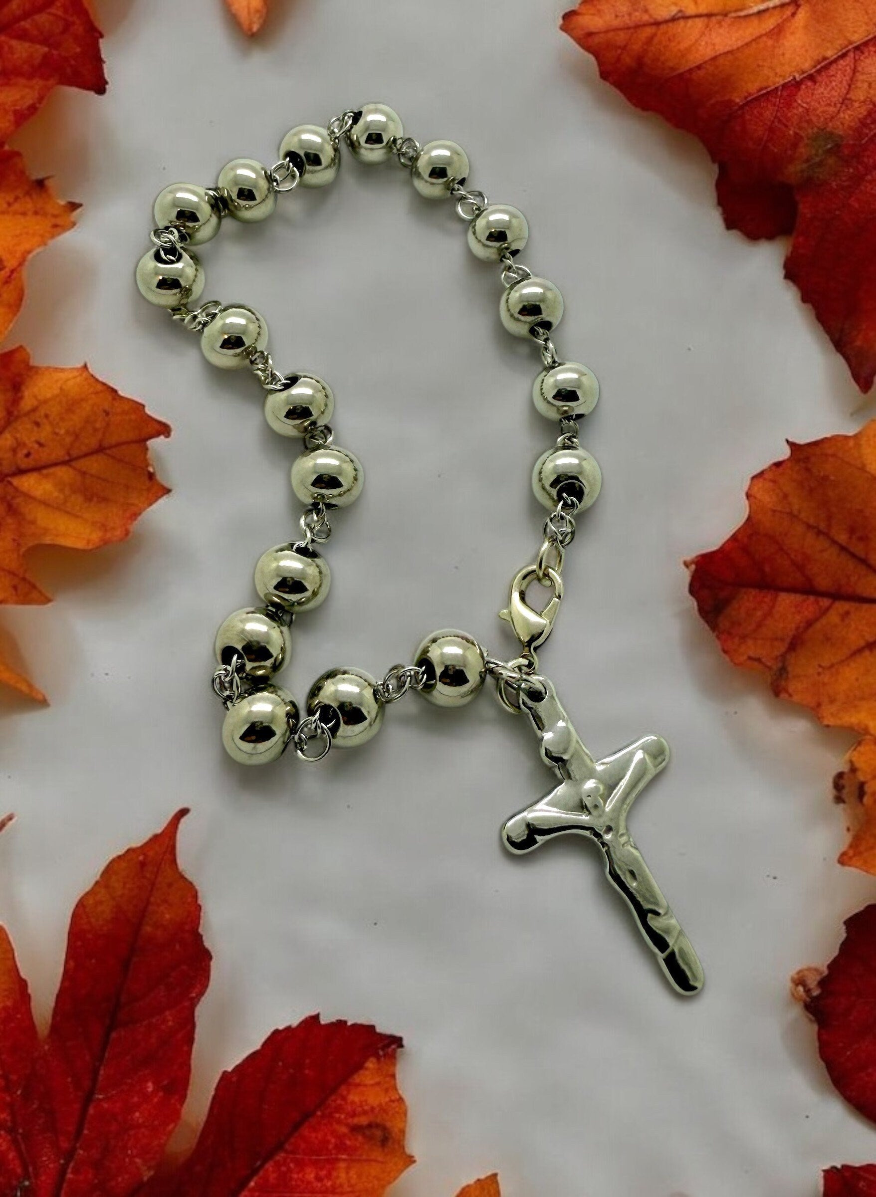 Stainless steel beads bracelet 8mm beads available with cross charm