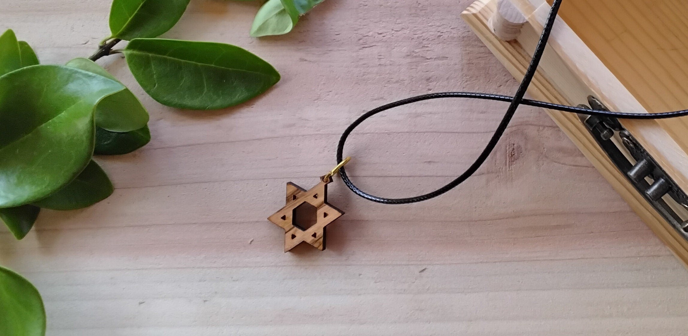 Olive wood star of David pendant handmade from Jerusalem olive wood 20" necklace
