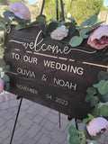wedding sign welcome to our wedding personalized with your name and date handmade rustic cedar wood stained and basswood letters