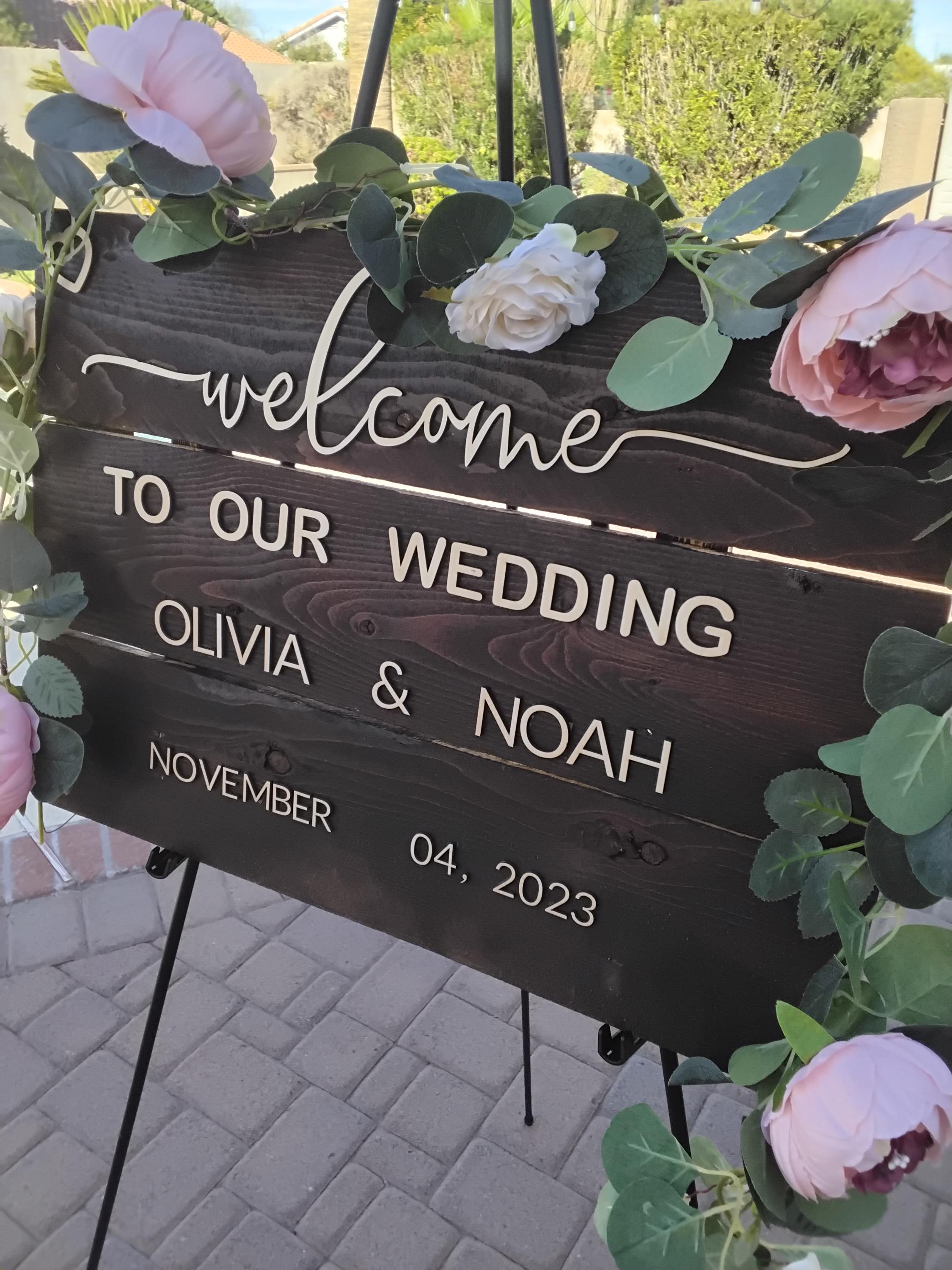 wedding sign welcome to our wedding personalized with your name and date handmade rustic cedar wood stained and basswood letters