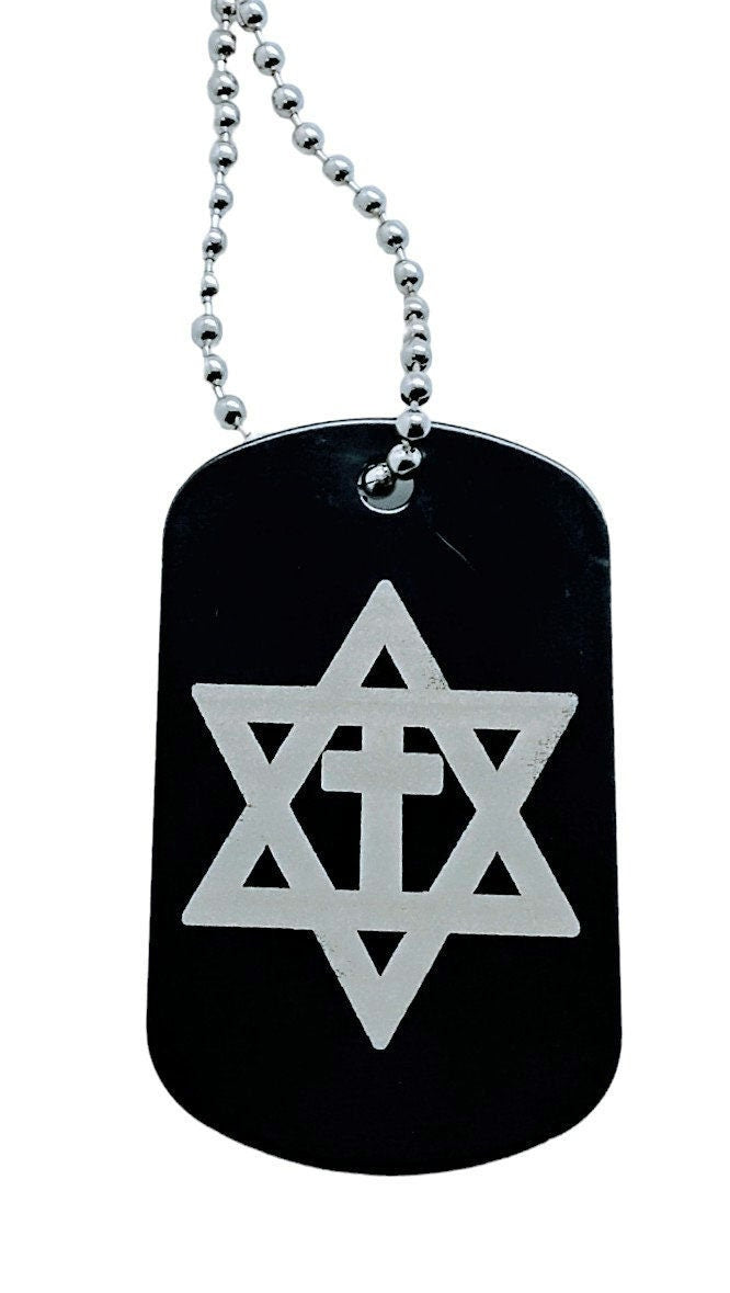 Engraved black dog tags necklace with inspirational and religious messages