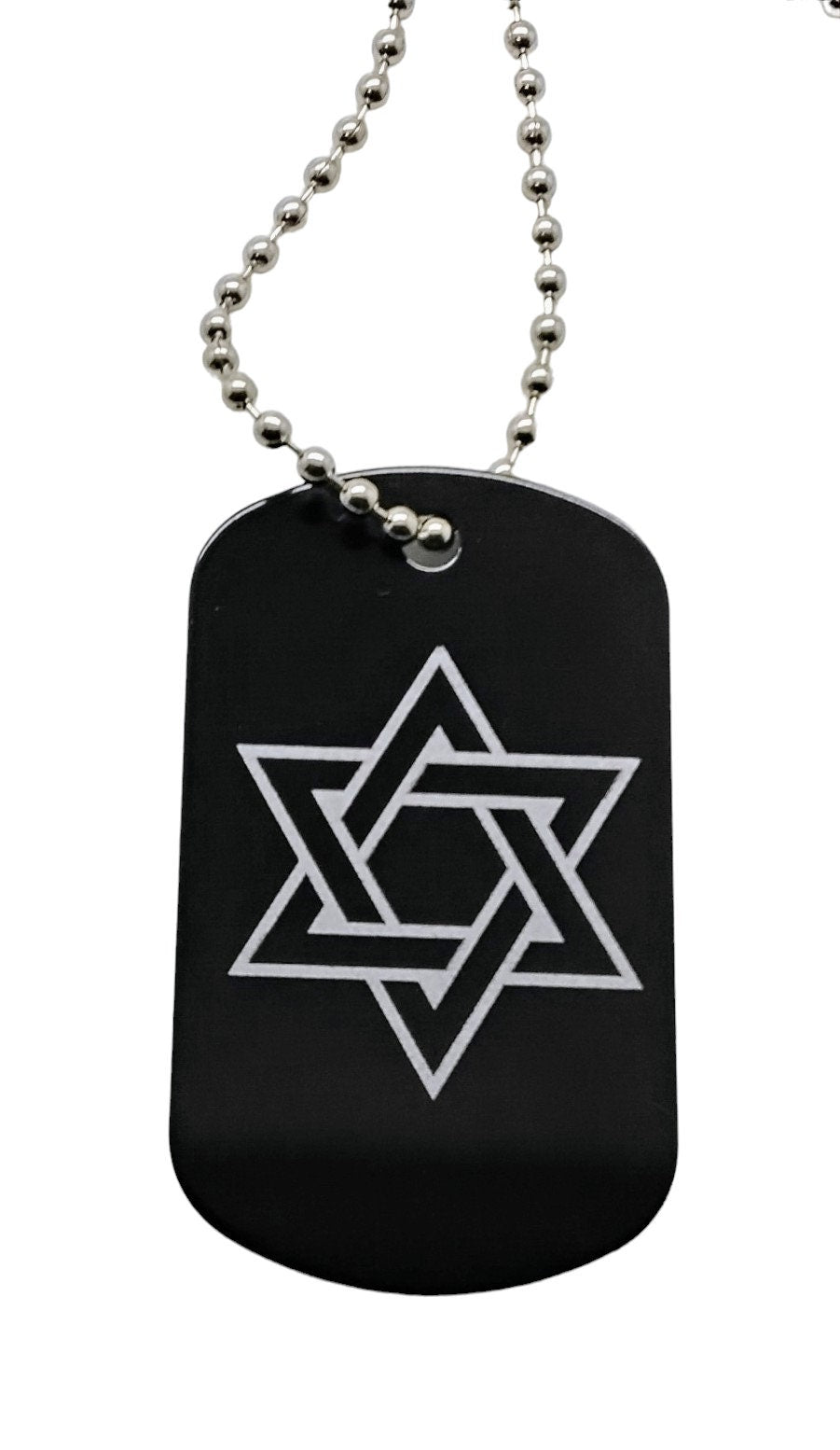 Engraved black dog tags necklace with inspirational and religious messages